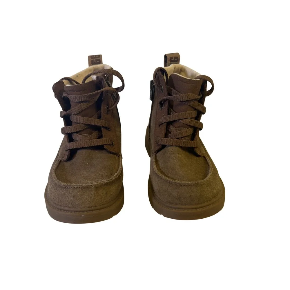 UGG Kids Brown Suede Moc Toe Side Zip Lace Up Ankle Boots G05RVCSQWN Size 2